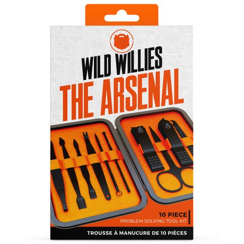 Wild Willies Mens Grooming Kit - 10-Piece Multifunctional Pedicure & Manicure Kit for Women & Men - Personal Hygiene Kit includes Tweezers & Nail Clipper Set, Scissors, Scraping Tool, & More
