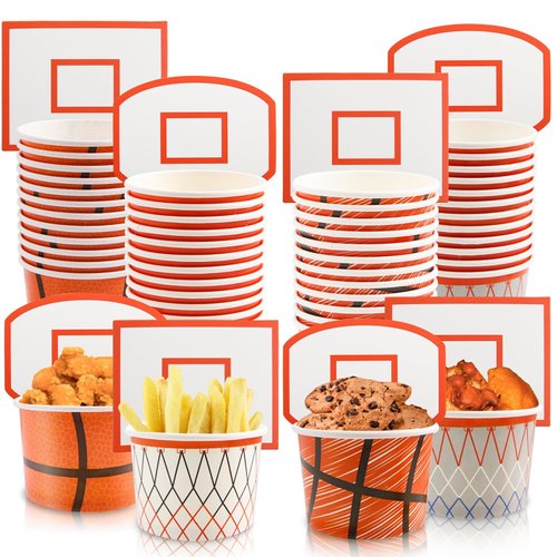 Basketball Hoop Snack Cups 48 Sets Basketball Party Decorations Kids Paper Snack Cups Disposable Treat Snacks Bowls Basketball Party Supplies