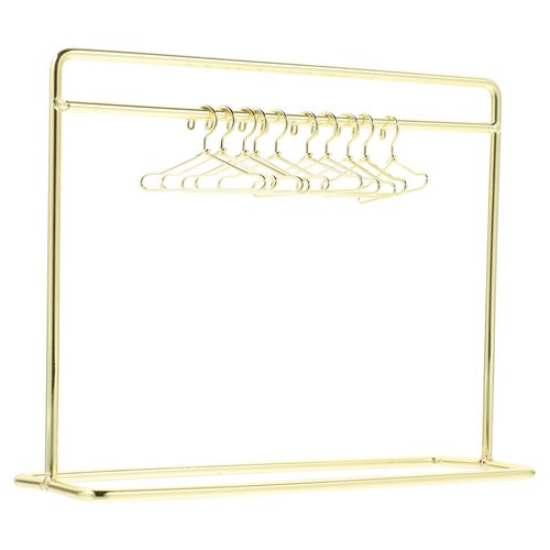NUOBESTY Doll Hangers Miniature Garment Rack with 10pcs Mini Clothes Hangers Metal Dress Outfit Holders for Closet Wardrobe Dollhouse Furniture Accessories Golden Doll Closet