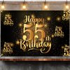 Happy 55th Birthday Backdrop Banner Step and Repeat 55 Years Old Background Decorations for Women Men Her Him Photography Party Supplies Glitter Black Gold