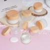 Miayon 6Pcs Glass Cosmetic Container with Wood Grain Lid Refillable Cosmetic Jar Frosted Glass Cream Container with Leak-proof Lid Empty Sample Jar for Makeup,Lotion,Eye Creams,Scrub Cream,Home Travel
