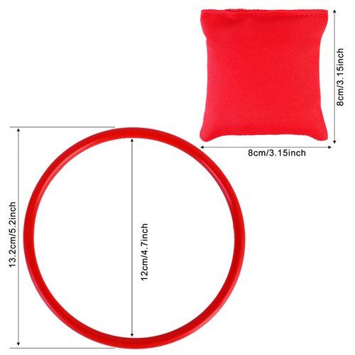 OOTSR 16pcs Nylon Bean Bags Plastic Rings Game Sets for Kids Ring Toss Game Booth Carnival Garden Backyard Outdoor Games Speed and Agility Training Games(8x8cm Bean Bag)