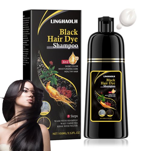 Black Hair Dye Shampoo for Gray Hair Coverage,Long Lasting Black Hair Shampoo, 3 in 1 Hair Color Shampoo for Women and Men
