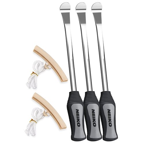 NEIKO 20600A Tire Spoon Levers, Repair Tool Kit, 11 1/2-Inch Hardened Steel Irons, 2 Rim Protectors, 5-Piece Tire Levers Set, Tire Changing Tool, Small Tire Tools