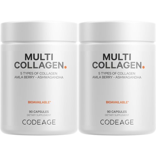 Codeage Multi Collagen Protein Capsules, Type I, II, III, V, X, Grass Fed & Hydrolyzed Collagen Pills Supplement, All in One Collagen, Bone Broth, Amla Berry Source of Vitamin C, Non-GMO - (2 Pack)