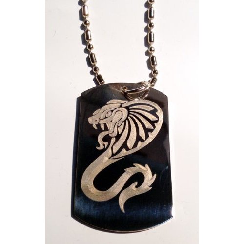 King Cobra Venom Tribal Snake Serpent Tattoo Logo Symbols - Military Dog Tag Luggage Tag Key Chain Metal Chain Necklace