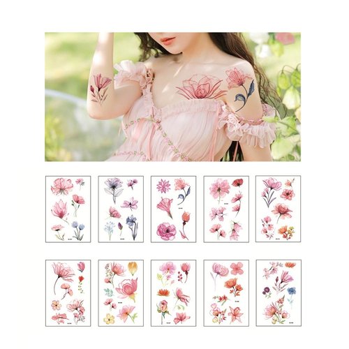Flower Temporary Fake Tattoos Long Lasting 3D Realistic Tatoo Stickers Floral Sun Waterproof Watercolor Tattoos For Women Arm Neck Brirthday Party Adult Art (Style 15)