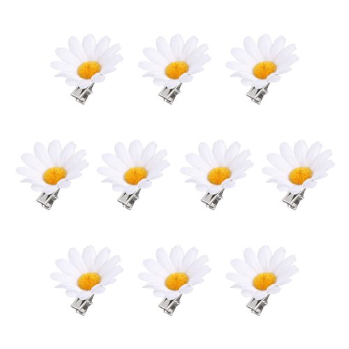 Beaupretty 10pcs Little Daisy Barrettes Flower Wedding Hair Pins Bridal SunFlower Alligator Hair Clips for Girls (White)