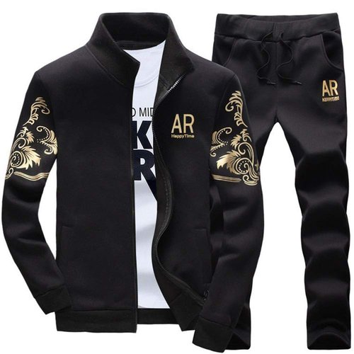 AOTORR Men's Casual Sweat Suit Set Full Zip Tracksuit Jogging Running Sportswear Black L