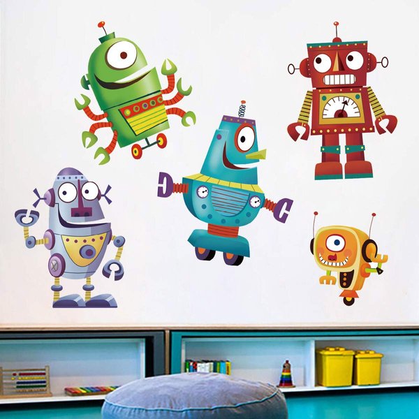 ufengke Cartoon Robot Wall Stickers DIY Removable Vinyl Wall Decals Art Decor for Kids Boys Nursery Bedroom Playroom