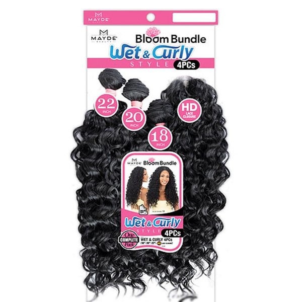 Mayde Beauty Bloom Bundle Deep Curl Weave Multipack With Closure WET & CURLY 4PCS (18" 20" 22"+CL) (1)