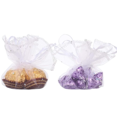 Bezall 100Pcs White Organza Tulle Circles with Drawstring, 9.8 Inch Round Organza Bags Jewelry Candy Pouch Christmas Wedding Party Favor Gift Bags