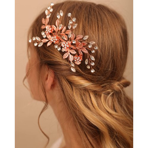 BERYUAN Dainty Flower Hair Comb Cute Wedding Hair Accessory Crystal Hair Piece Headpiece (GOLD)