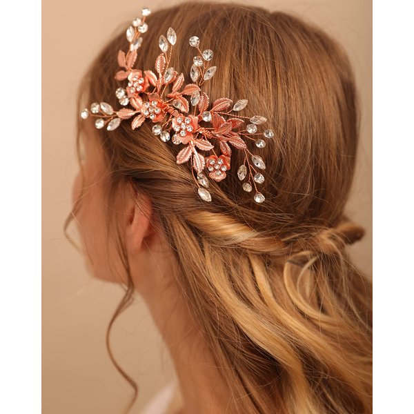 BERYUAN Dainty Flower Hair Comb Cute Wedding Hair Accessory Crystal Hair Piece Headpiece (GOLD)