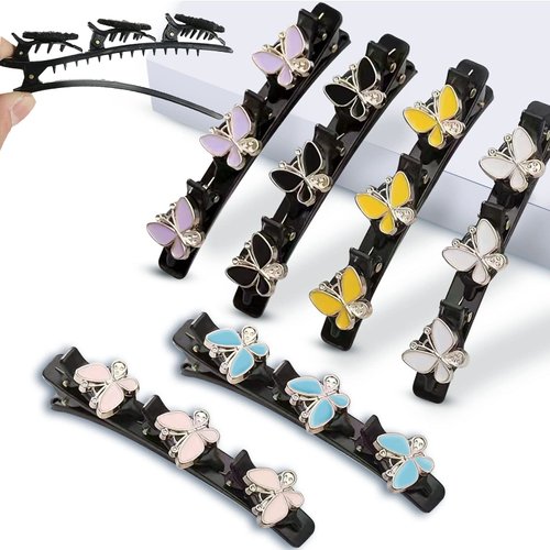 Braided Hair Clips for Women Girls, 6Pcs Satin Fabric Hair Bands with 3 Small Clips, Rsvelte Hair Clips with Butterfly for Sectioning,Triple Braided Hair Clip (Butterfly)