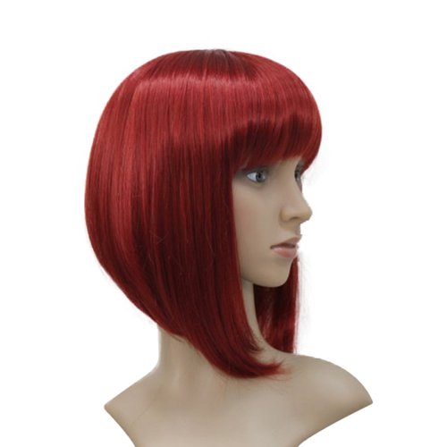 Lydell 10" Short Straight Bob Wigs No Part Full Synthetic Hair Wig (137 Red)