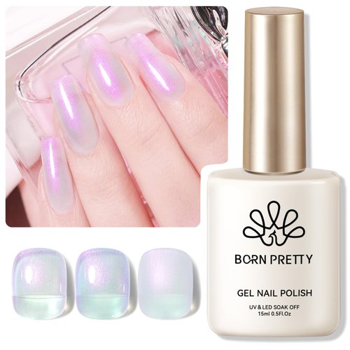 Born Pretty Hema-Free X-Jelly Gel Glitter Jelly Pearl Purple Gel Nail Polish Shimmer Pearl Mermaid Natural Translucent Soak Off Gel Polish U V Light Cure for Nail Art DIY 15ML,75% Glitter Jelly