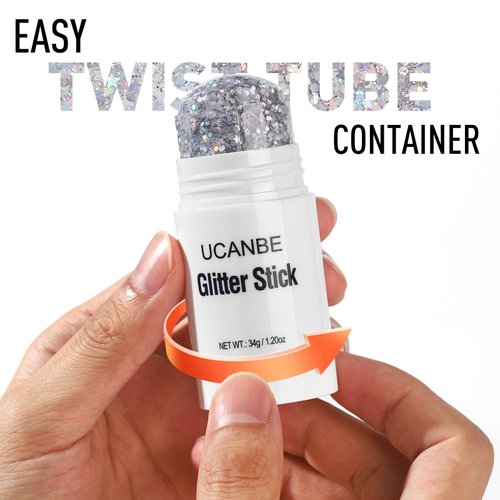 UCANBE Silver Body Glitter Stick for Singer Concerts Music Festivals, Face Glitter Makeup for Face Body Hair Eyes & Lips, Chunky Glitter Sparkling Mermaid Sequins for Women 1.2OZ
