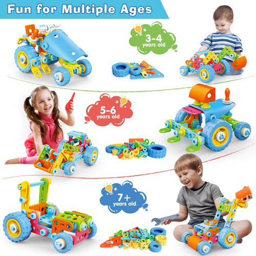 MOONTOY STEM Toys for 3 4 5 6 7 8+ Year Old Boy Valentines Birthday Gift Toddler 3-5 Block Stem Kits Building Toys for Kids Ages 4-8 5-7 6-8 4-6 8-12 Erector Set Educational Creative Activities 118pcs