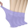 Hugh Ugoli Diabetic Socks for Women, Super Soft & Thin Bamboo Ankle Socks, Wide & Loose, Non-Binding Top & Seamless Toe, 4 Pairs, Aster Purple, Shoe Size: 10-12