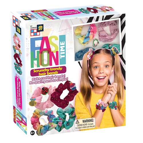 AMAV Toys Fashion Times Scrunchy Trendy Hair Bands DIY kit, Make Cool Hair Bands with no Sewing. Add Charms and Make a Beautiful Hair Band, Age 5+