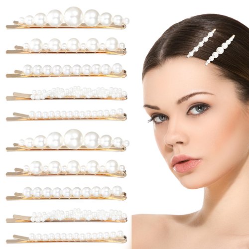 AOZUO 10Pcs Pearl Hair Clips, French Pearl Bobby Pins Elegant Golden Metal Pearl Hair Pins Vintage Hair Barrette for Women Girls Bridal Wedding Valentine Hair Accessories