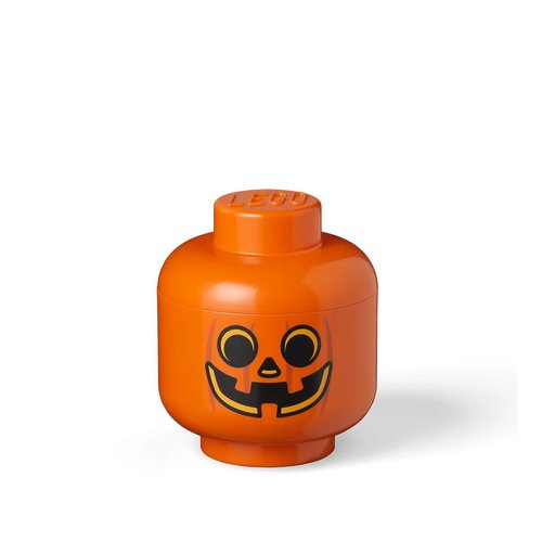 Room Copenhagen Storage Head Small - Pumpkin - Polypropylene Storage Box with Lid for Kids' Toy Storage Stackable Organizer and Fun Storage Solution LEGO Toy Box