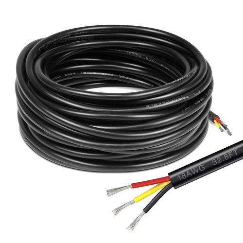 DEKIEVALE 18 Gauge 3 Conductor Electrical Wire, 32.8FT Black Stranded Low Voltage 18/3 Cable PVC Case, 18 AWG Tinned Copper 3 Wire Cable, Flexible Extension Power Cord for LED Lamp Lighting Automotive