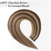 Hyssiet Invisible Tape In Hair Extensions Human Hair Chocolate Brown Highlighted Caramel Blonde 14Inch Remy Soft Seamless Double Side 20Pcs 50G Tape Cabello Humano Extensiones