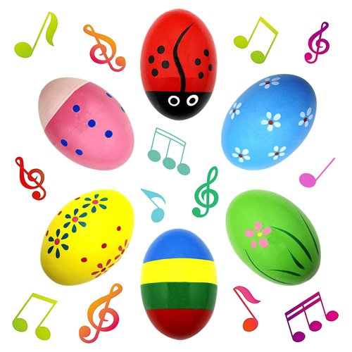 Wooden Easter Egg Shakers Baby Easter Maracas Easter Eggs for Baby Kids Musical Instruments Early Learning Toys, 6 Pcs