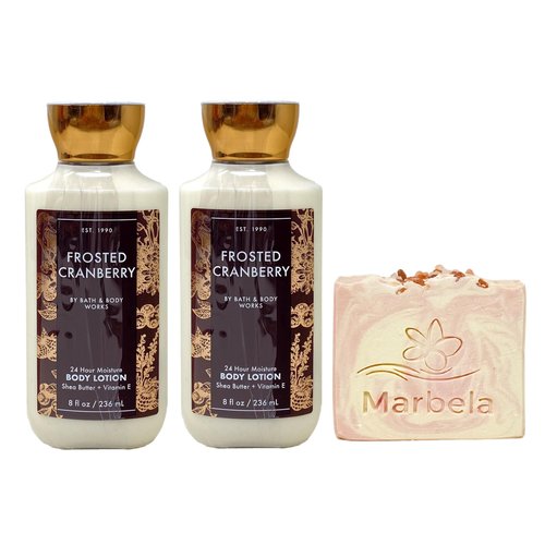 Bath & Body Works Frosted Cranberry 2 Pack 24 Hour Moisture Body Lotion Set with a Himalayan Salts Springs Soap