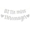 MonMon & Craft Little Miss Threenager Banner/Children Girl 3rd Birthday Party/Hello Three Sign/Little Girl Three Years Old Birthday Party Decorations - Silver Glitter