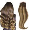 HOTBANANA Tape in Hair Extensions, 16 Inch Tape in Hair Extensions Human Hair 20pcs 50g Chocolate Brown Mixed Caramel Blonde Balayage Tape Hair Extensions Straight Remy Human Hair Tape in Extensions