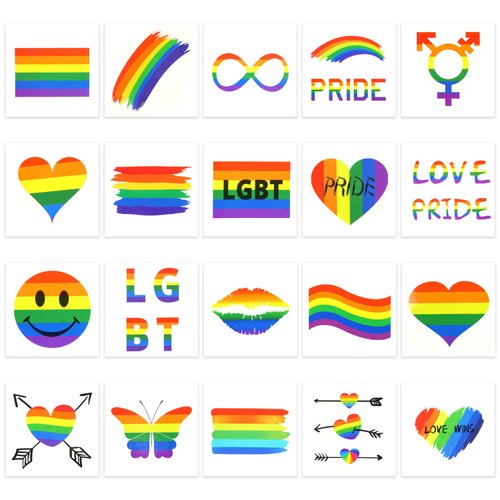 CCINEE 40Sheets Pride Rainbow Tattoos Gay Pride Tattoo Waterproof Rainbow Temporary Tattos LGBT Rainbow Tattoo Stickers for Pride Festival Pride Day Celebrations，20 Designs