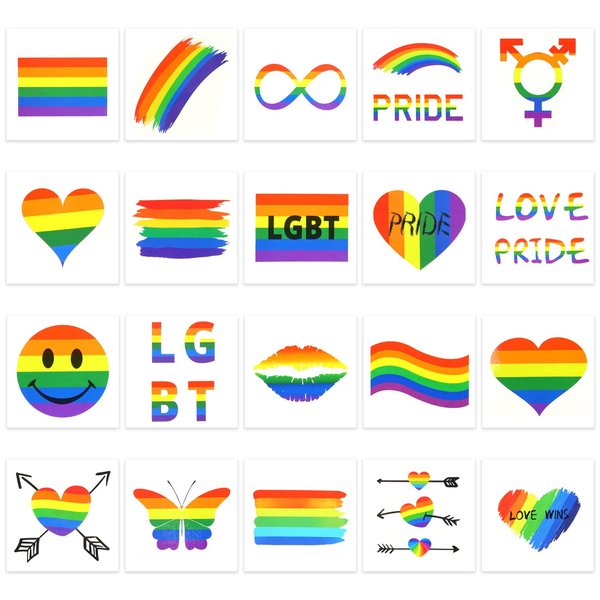 CCINEE 40Sheets Pride Rainbow Tattoos Gay Pride Tattoo Waterproof Rainbow Temporary Tattos LGBT Rainbow Tattoo Stickers for Pride Festival Pride Day Celebrations，20 Designs