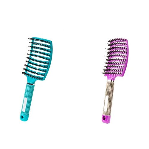 HairBrusher Wet & Dry No Pull Curved Vented Hair Brush, Styling Magical Brush Detangler for Kids & Women Can Adds Shine & Smooth Curly Thick Hair (Aqua+Purple)