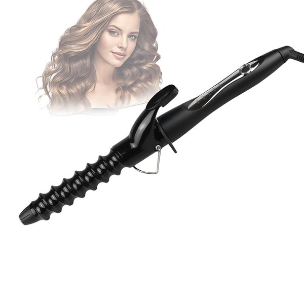Spiral Curling Iron Wand, 1.25” Wavy Hair Curler Waver, 32mm Curling Wand for Long Hair, 1 1/4 inch Beach Wave Curling Iron, Adjustable Temp Hair Crimper Dual Voltage
