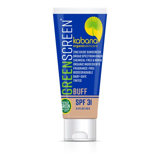 Green Screen Tinted BUFF SPF 31 Reef Safe Sunscreen, Zinc Oxide Mineral Sunscreen, 91% Organic Ingredients, Vegan, TSA Carry On Compliant, Broad Spectrum, Unscented, Matte Finish, 3.4 fl oz, 115g
