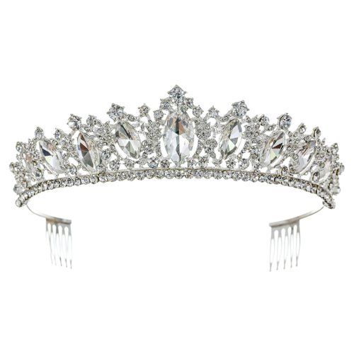 Samky Silver Bridal Rhinestone Tiara Crown Wedding Headpiece with Crystal Bride's Hair Accessories