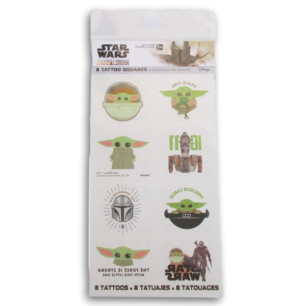 Fun Temporary Tattoos - the Mandalorian (the Child) - 8 Cute Square Temporary Tattoos