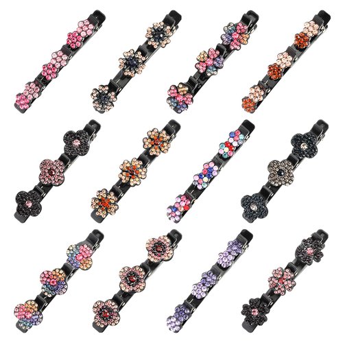 SUBANG 12 Pieces Sparkling Crystal Stone Braided Hair Clips Rhinestone Hair Clips Braided Hair Clips with 3 Small Clips for Women Girls