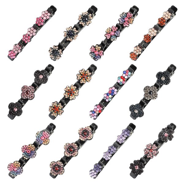 SUBANG 12 Pieces Sparkling Crystal Stone Braided Hair Clips Rhinestone Hair Clips Braided Hair Clips with 3 Small Clips for Women Girls