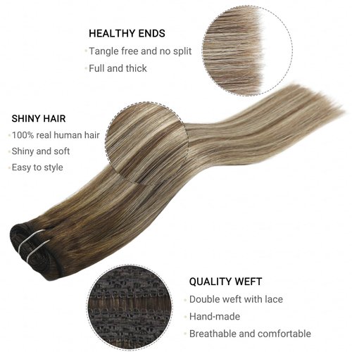 FUBILI Clip in Hair Extensions Ombre Real Human Hair Clip in Walnut Brown to Ash Brown Mix Light Blonde Balayage Remy Hair Extensions Double Weft For women 14inch 7Pcs 105G