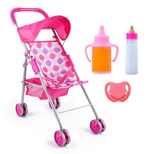 BABESIDE 4 Pcs Baby Doll Stroller Set,Reborn Baby Doll Accessories with Magic Bottles and Pacifier for 12-20 Inch Baby Dolls, Pretend Doll Play Set Kids Gift