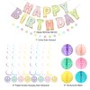 meowtastic Pastel Birthday Decorations - Macaron Happy Birthday Banner with Honeycomb, Smiley Face Hanging Swirl Streamer, Circle Dot Garland Decorations - Birthday Party Decorations for Boys Girls
