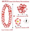 Moon Boat 60PCS Hawaiian Luau Leis Party Decorations Supplies Set - Tropical Tiki Flowers Necklaces + Bracelets + Hair Clips Bulk Summer Pool Birthday Decor Favors