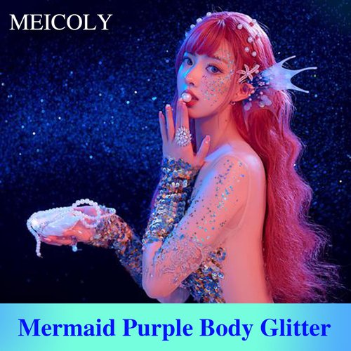 MEICOLY Light Purple Body Glitter,Chameleon Purple Mermaid Face Glitter,Halloween Festival Rave Glitter Makeup,Sequins Glitter Face Paint,Hair Chunky Glitter,Sparkling Glitter Gel for Women,50ml