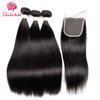 Beauhair 7A Brazilian Straight Hair 3 Bundles with Lace Closure (8 10 12+12 Free Part closure) Virgin Human Hair Weave 100% Unprocessed Human Natural Black Straight Remy Hair Extensions