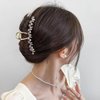 Bows Hair Clips Gold Metal Hair Accessories for Women Girls Sweet Dark Grey Bows Pearls Hair Claw Clips Shiny Gems Hairpins Strong Hold Nonslip Hair Clip for Thick or Thin Hair Decoration 1 Pcs