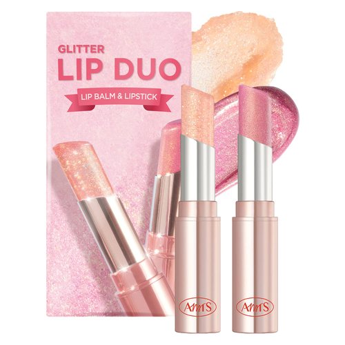 AMTS Tinted Lip Balm Duo - Aurora Lights & Crystal Lights | Hydrating Glitter Lipstick | Pearl Shimmering Daily Lip Makeup for dry, cracked, chapped lips | korean beauty Moisture Lip Tint